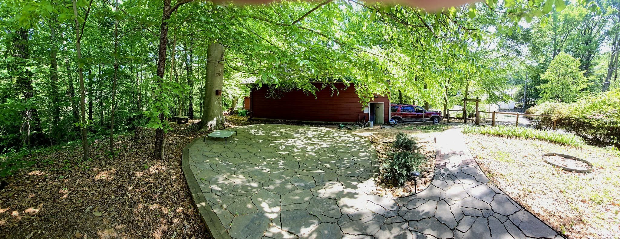 Looking at garage and forest