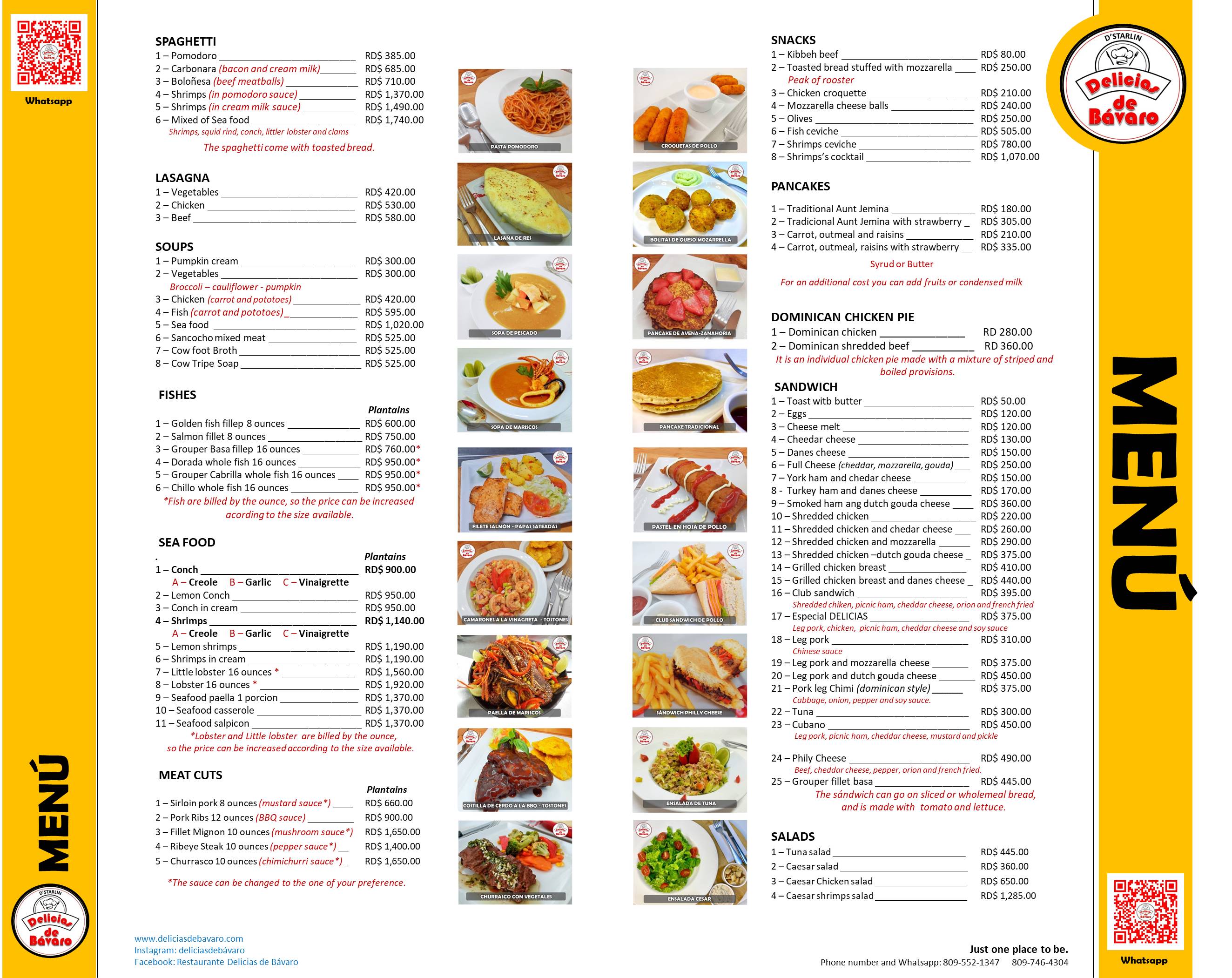Menú ingles
Restaurante Delicias de Bávaro