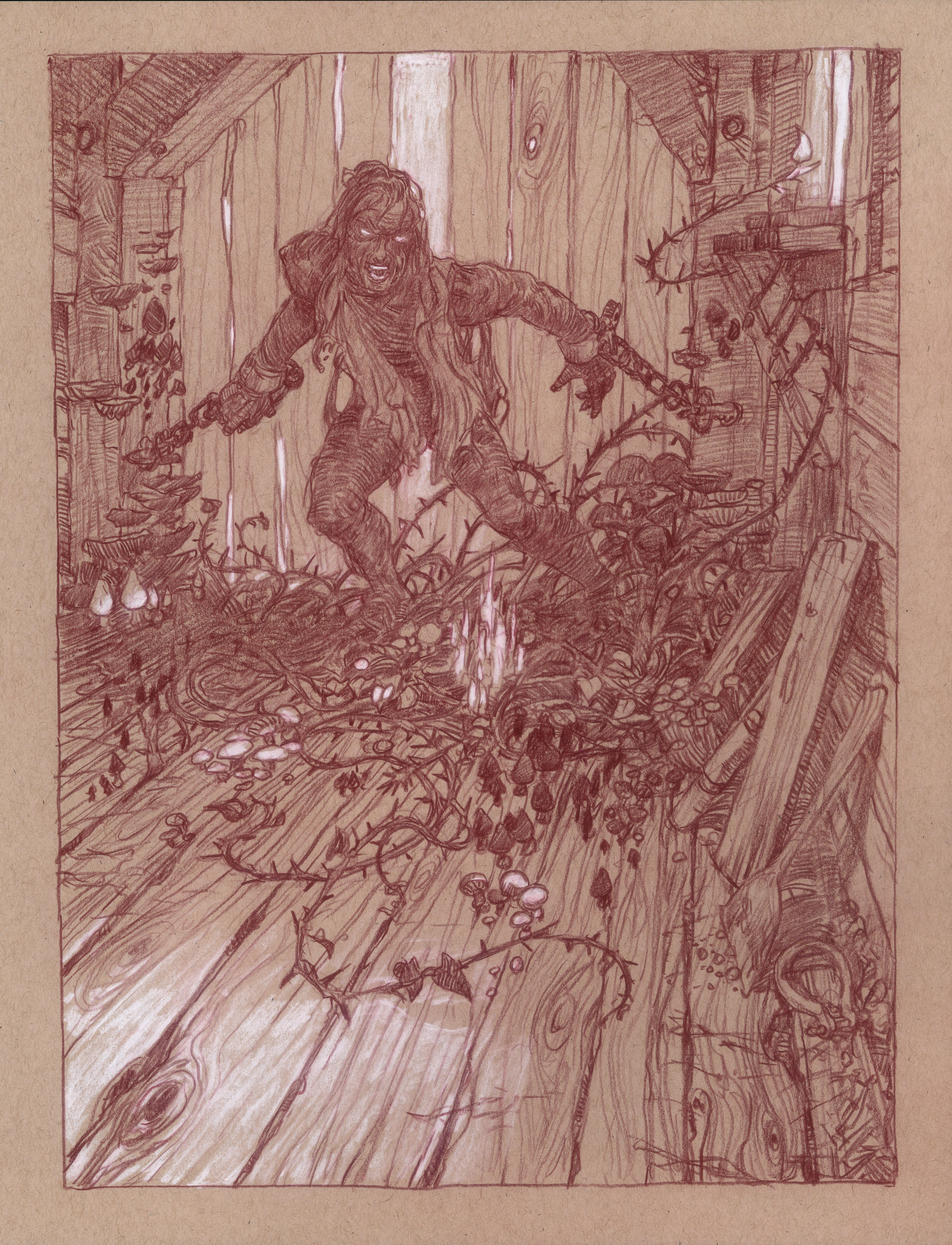 Uprooted- Chapter 13 -  The Wood
14" x 11" Watercolor Pencil and Chalk on Toned Paper 2018