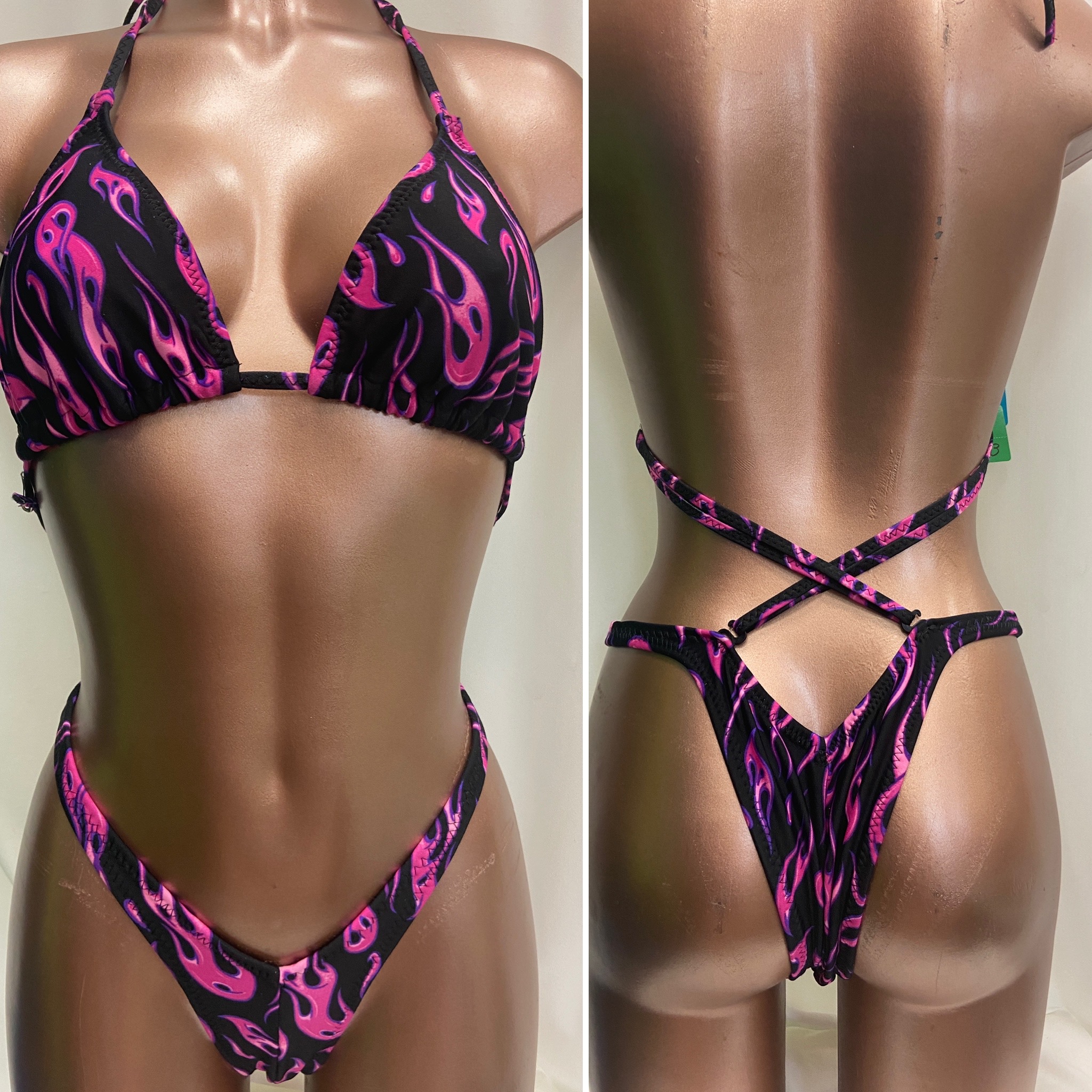 P7020
$85
C sliding top
small front, xsmall back 
Fuschia flames lycra 