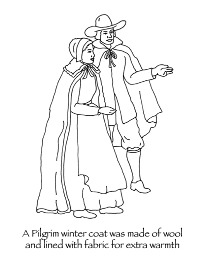 Thanksgiving pilgrim man and woman coloring page from many hoops