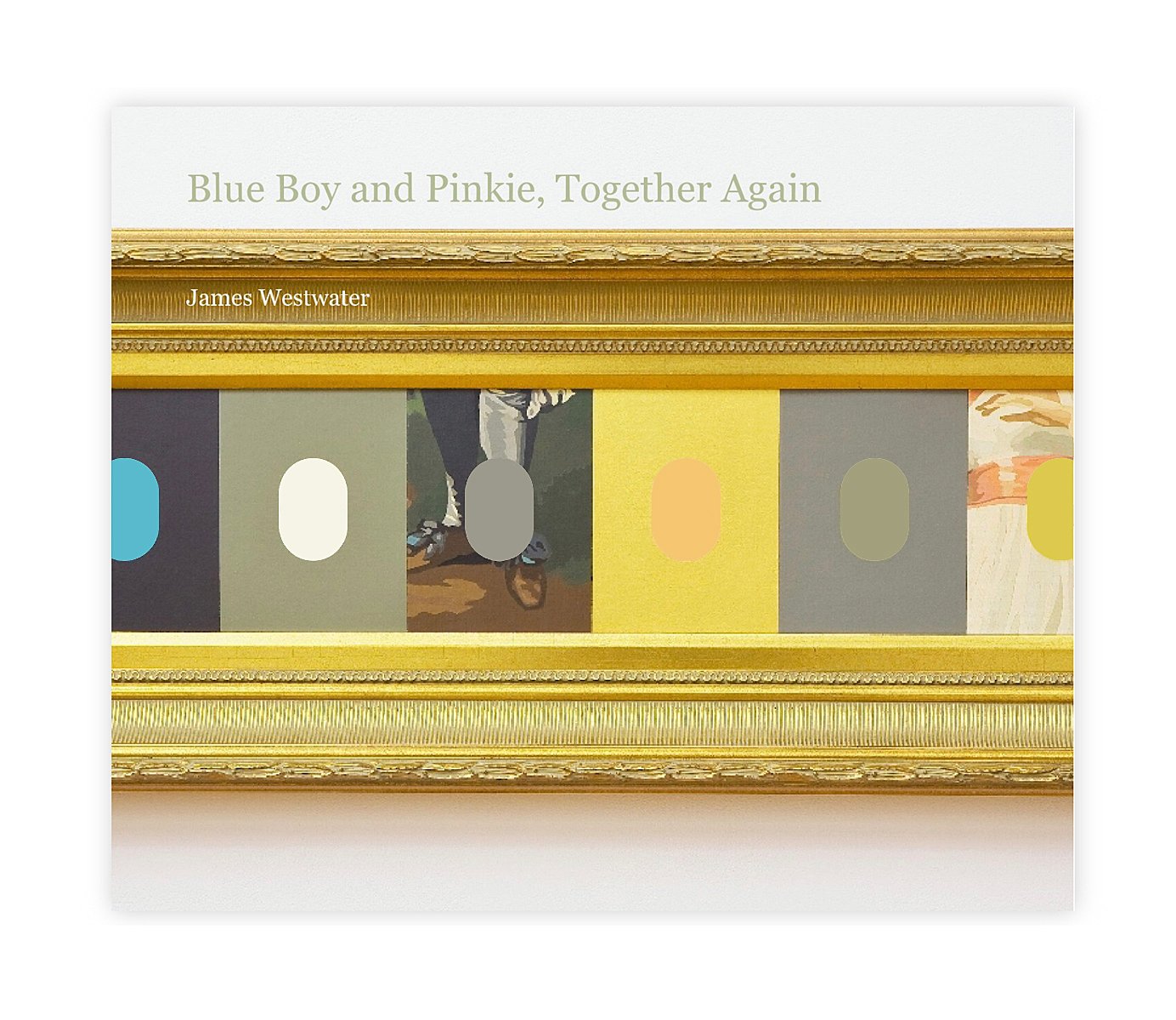 Type reads, “Blue Boy and Pinkie, Together Again,” over a gold framed painting.