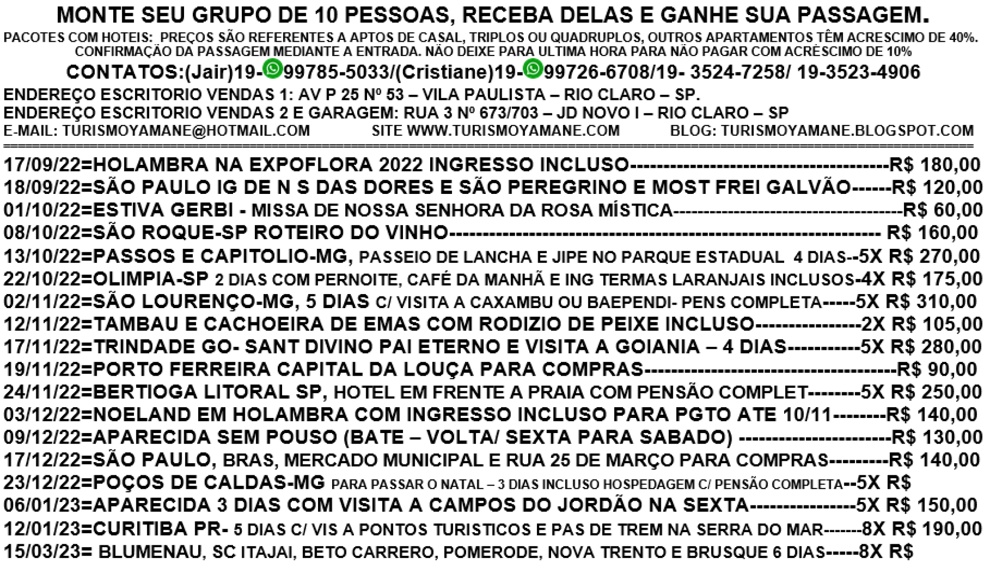 NOSSA RELAÇÃO DE VIAGENS