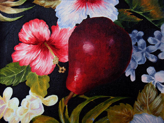 Red Pear & Hibiscus - 6" x 8"
Oil on panel