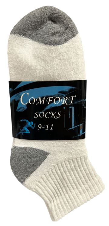 Q308 
2PK COMFORT SOCKS QUARTER WHITE W/GREY HEEL&TOE 9-11
UPC 6133679538216
Q408
2PK COMFORT SOCKS QUARTER WHITE W/GREY HEEL&TOE 10-13
UPC 812462030347
120 CS PACK