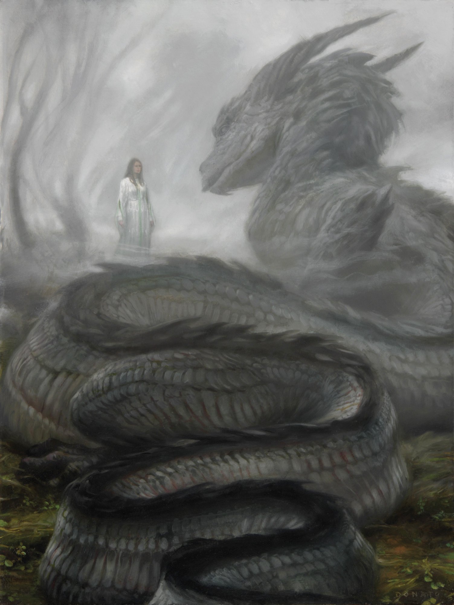 Niënor and Glaurung - Forgetfulness
24" x 18"  Oil on Panel  2012
from J.R.R. Tolkien's The Silmarillion
private collection