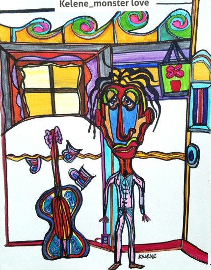 Title: Ready to rock.  11 x 14. Pen and pencil framed. Artwork by kelene_monsterlove
