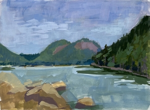 Riccio Jordan Pond, Acadia, 5" x 7" Gouache