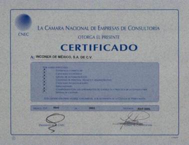 La CNEC certifica que Incóner cumple con los estándares de
Profesionalización e Infraestructura de los servicios que desempeña.