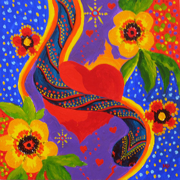 Hearts And Flowers - 6" x 6"   Acrylic  on Gessobord   $75