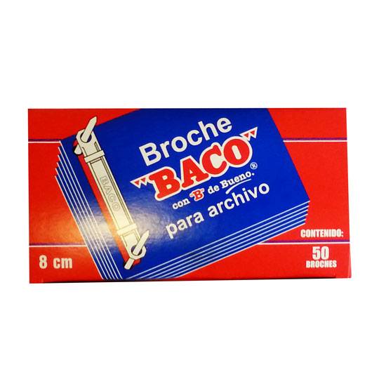 ARTÍCULO: BROCHE
MEDIDA: 8 CM
TIPO: METALICO
MARCA: BACO
CAPACIDAD: HASTA 300 HOJAS