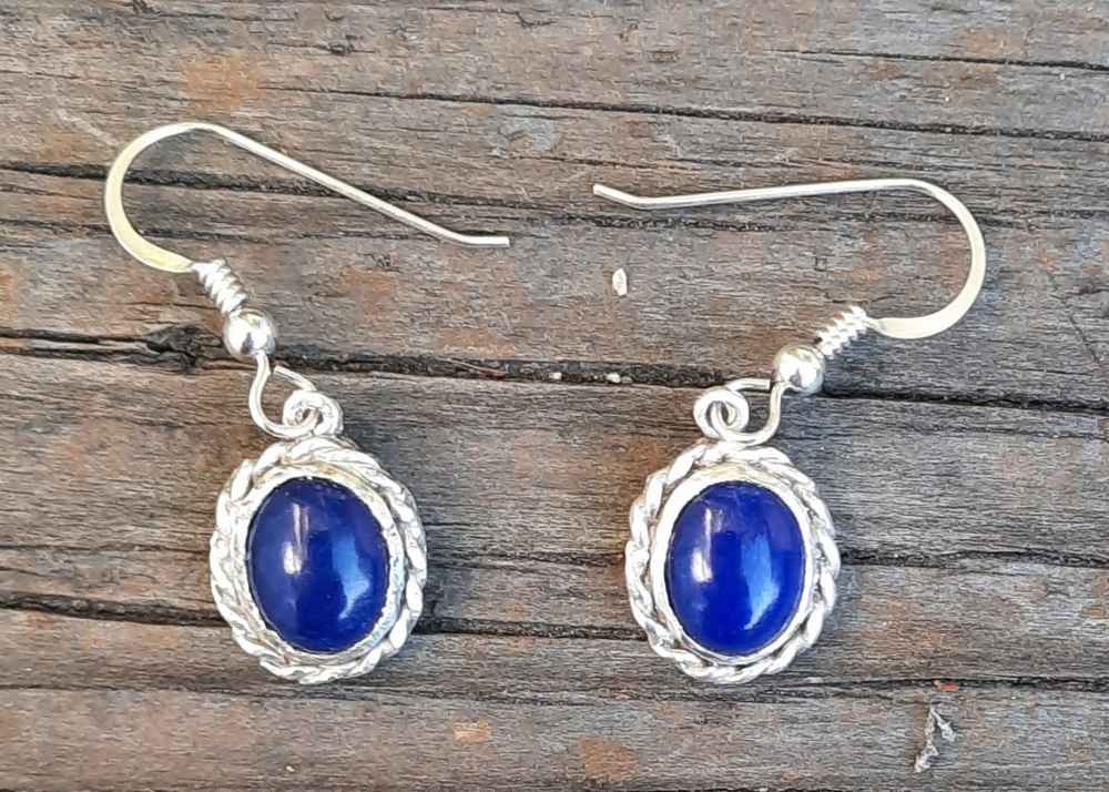 JE010-L LAPIS ELLIPSE EARRINGS Sterling Silver with twist