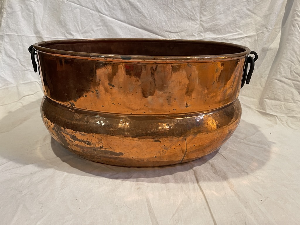 Large Vintage 20" Copper Cauldron Pot Bucket Wrought Iron Handles Planter 2825
