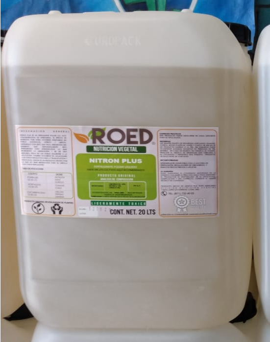 FERTILIZANTE FOLIAR CON ALTA CONCENTRACIÒN DE NITRÓGENO EN FORMA AMONIACAL, NÍTRICO Y UREICO, OBTENIENDO CON ESTO UNA FÁCIL ABSORCIÓN DEL ELEMENTO QUE ADICIONALMENTE ESTA ENRIQUECIDO CON AMINOÁCIDOS, LO QUE INCREMENTA LA ASIMILACIÓN Y SE DE UNA RESPUESTA FÍSICA EN LAS HORAS SIGUIENTES A LA APLICACIÓN, TAMBIÉN FAVORECE EN APLICACIONES CON OTROS PRODUCTOS PARA LA TRASLOCACIÓN Y EFECTIVIDAD, NITRÓN NO TIENE RESTRICCIÓN PARA SU MEZCLA CON OTROS FERTILIZANTES.