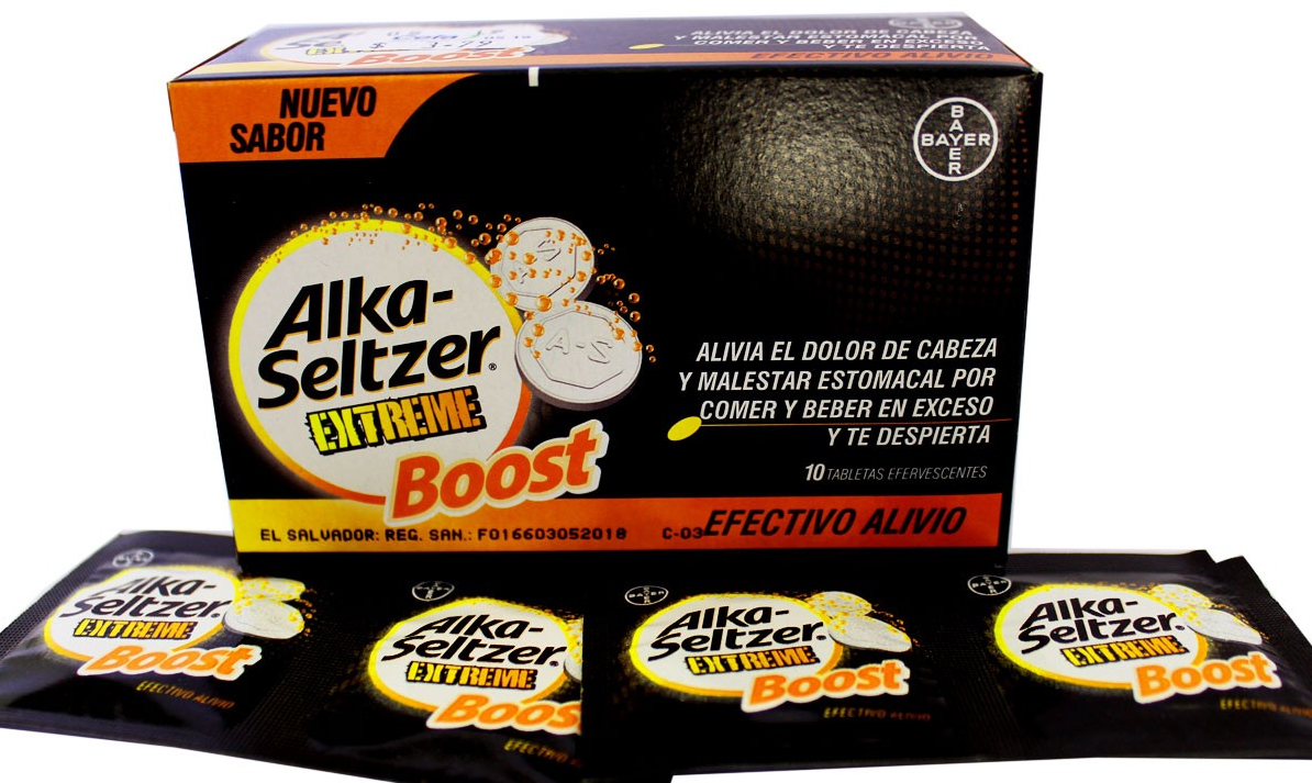 Alka-Seltzer Boost es un medicamento indicado principalmente para las molestias ocasionadas por exceso en el consumo de bebidas alcohólicas, como fuertes dolores de cabeza, fatiga y cansancio