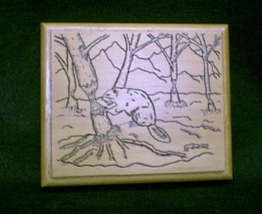Hand engraved beaver on a Sitka Spruce plaque... not a cheap laser imitation...  $55.00    Sold, I can always make another...