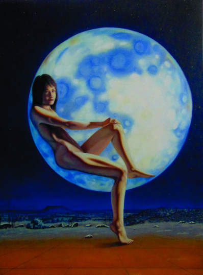 EL DIA ESTA LOCO (Fragmento)
Otras veces, iluso, imaginando
como la luna se verá, brillando
sobre la veste de su amada bella,
ni oye cómo la vida está cantando,
por estar en el cielo dibujando,
blanca y triste, la luna, sin ser ella…
José Villalobos Ortiz
Dimensión: 120 x 90 cms.