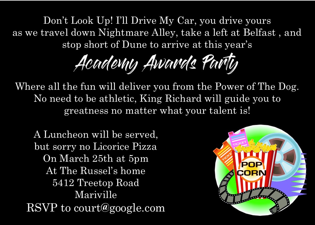 at the movies best picture nominee wording invitations