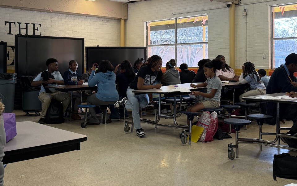 Students working in a classroom
