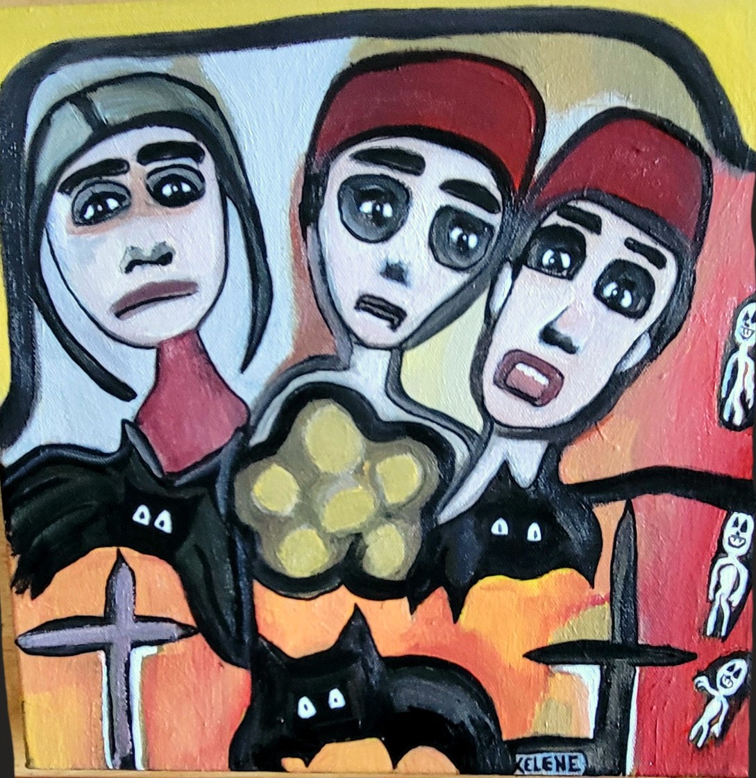 Title Threes A Crowd. 12 x 2 acrylic on canvas Kelene 2023 $160.00