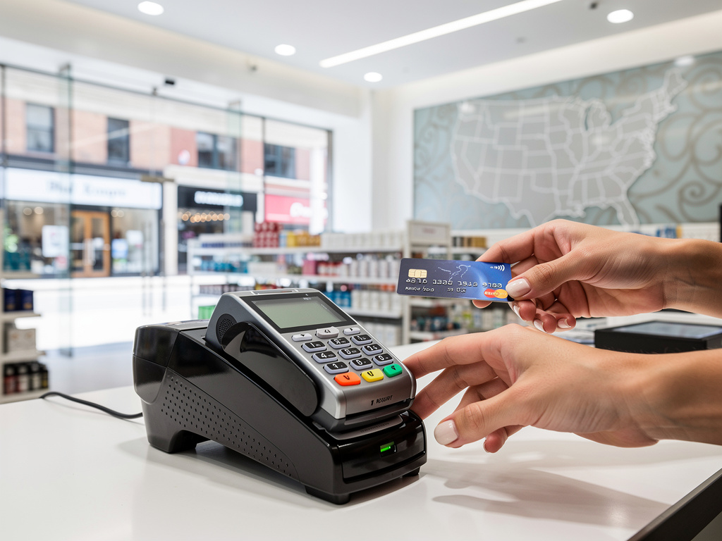 Customer paying with credit card at a POS terminal in a modern retail store