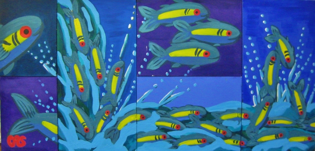 Spils, Jumping Fish, 25x49 Acrylic