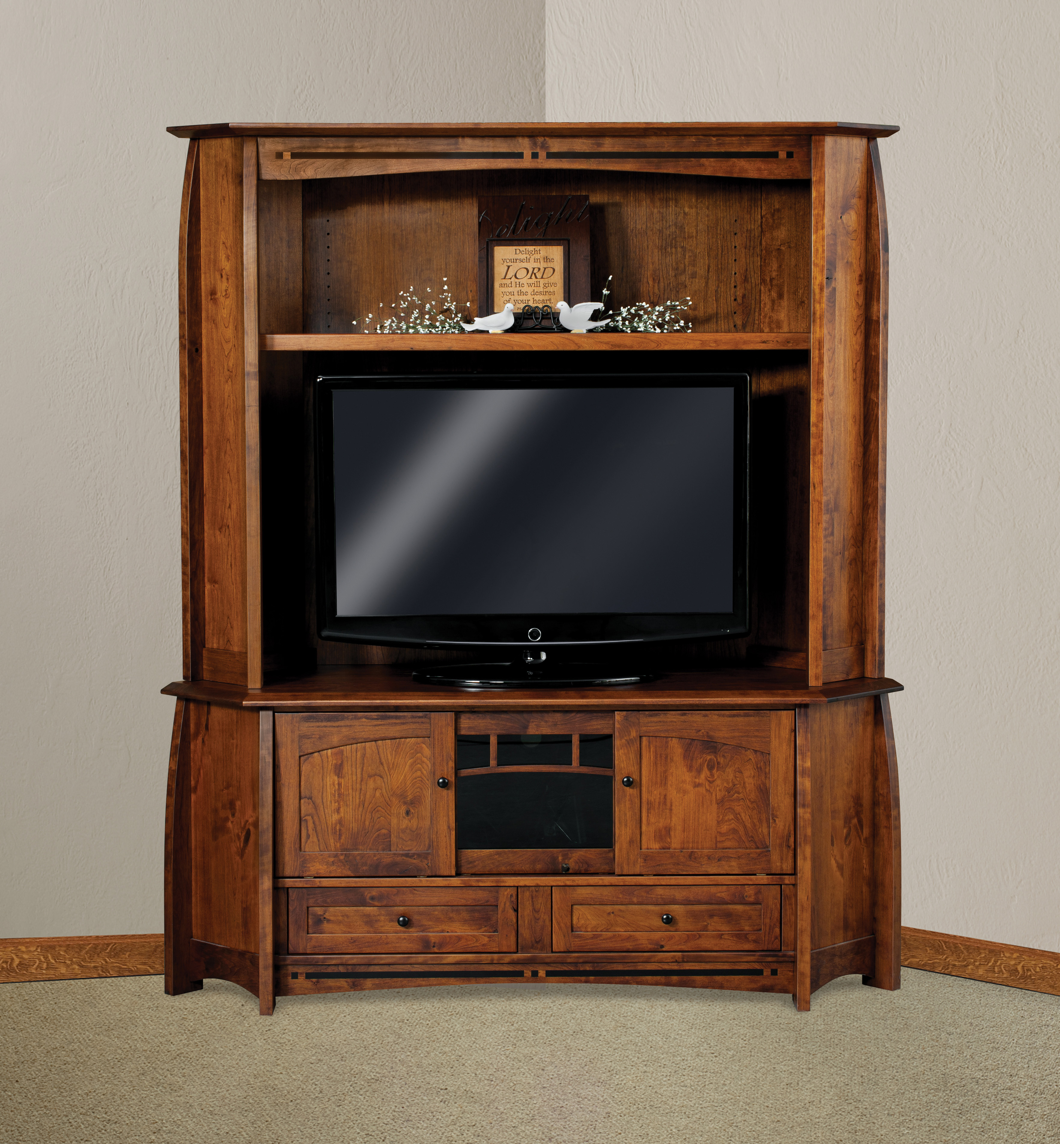 Boulder Creek 2 piece Corner Media Console with Hutch