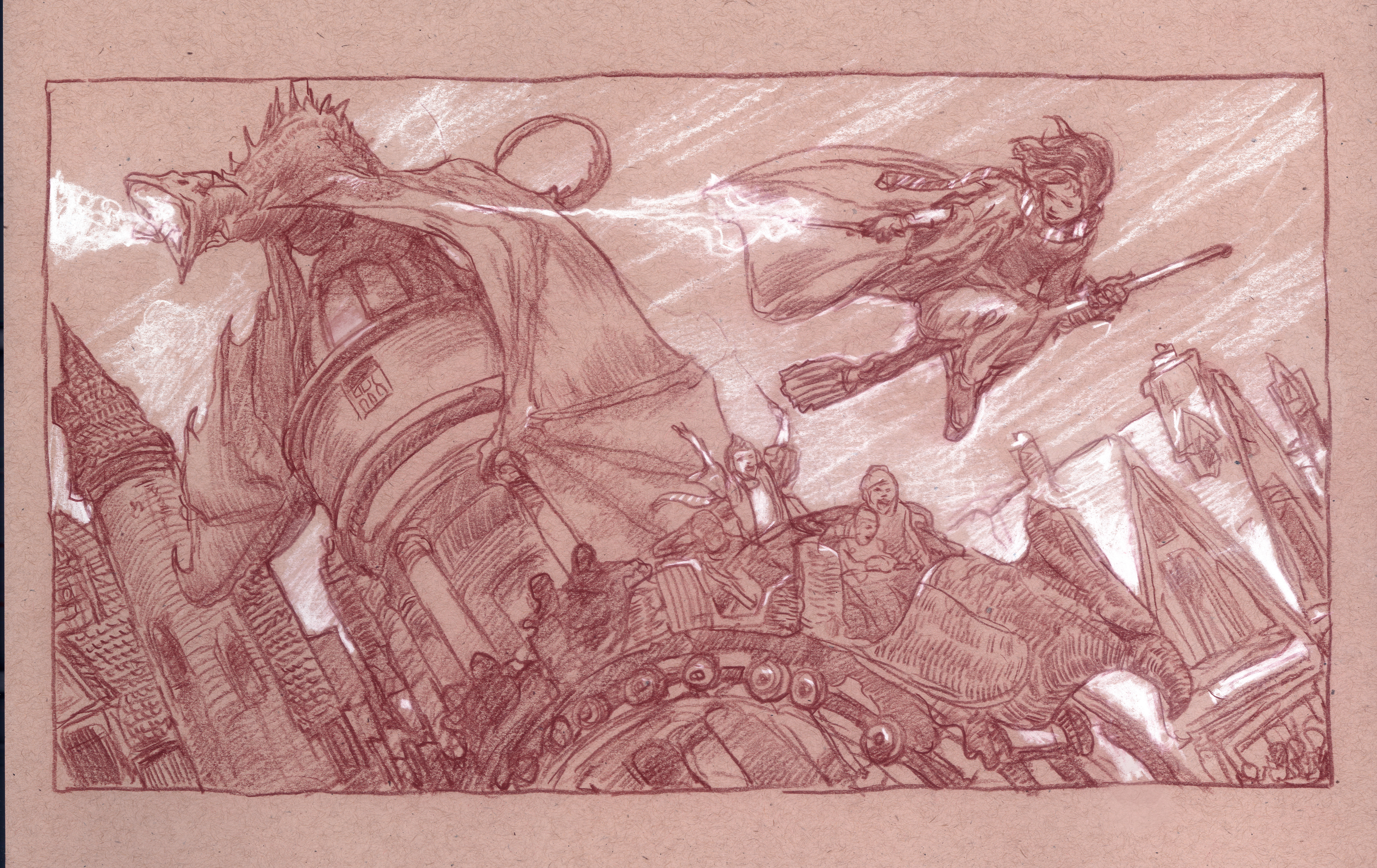 Wizarding World-Theme Park
14" x 11" Watercolor Pencil and Chalk on Toned Paper  2017