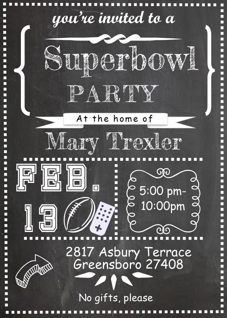 Chalkboard Super Bowl Party Invitations