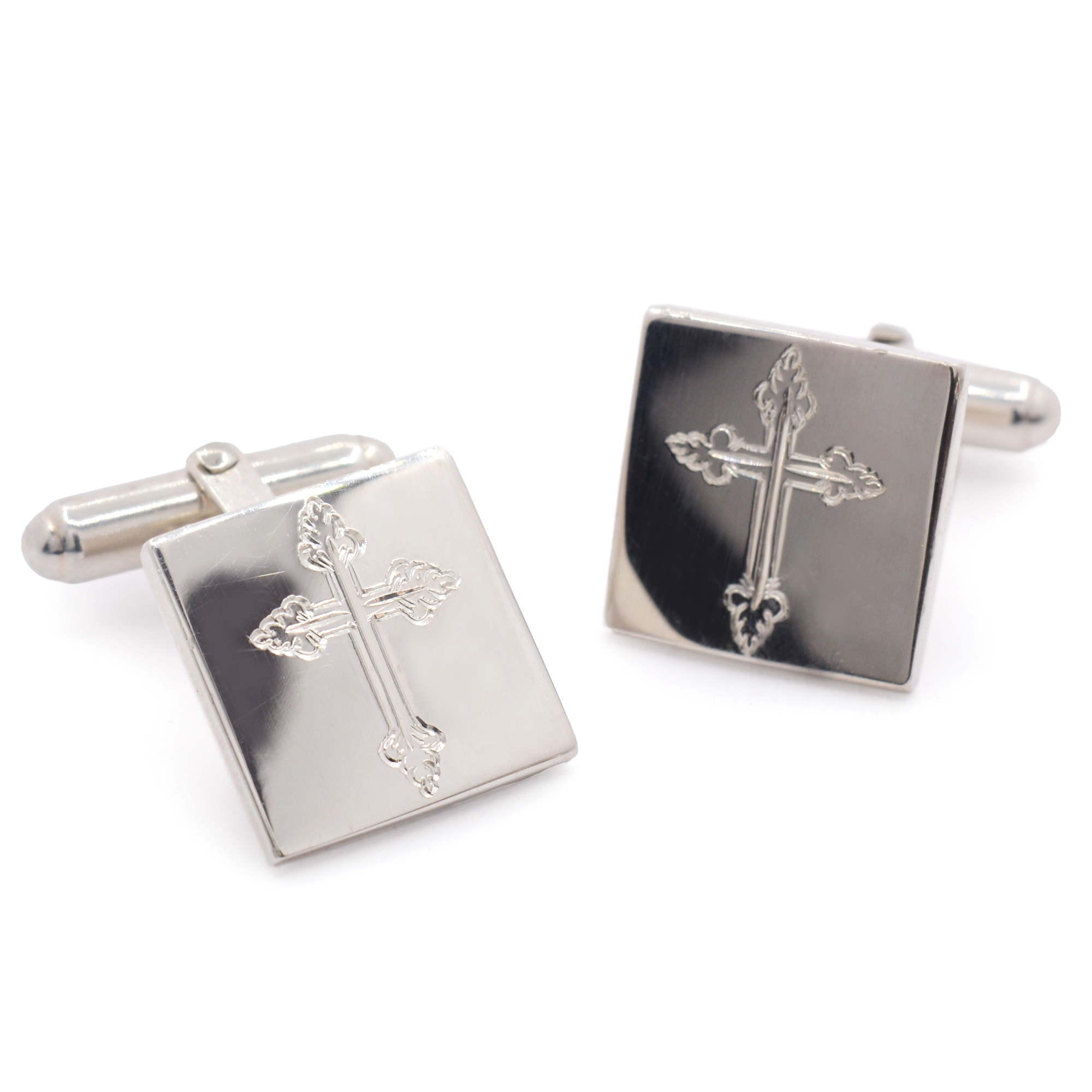 CUSTOM HAND ENGRAVED CROSS CUFF LINKS