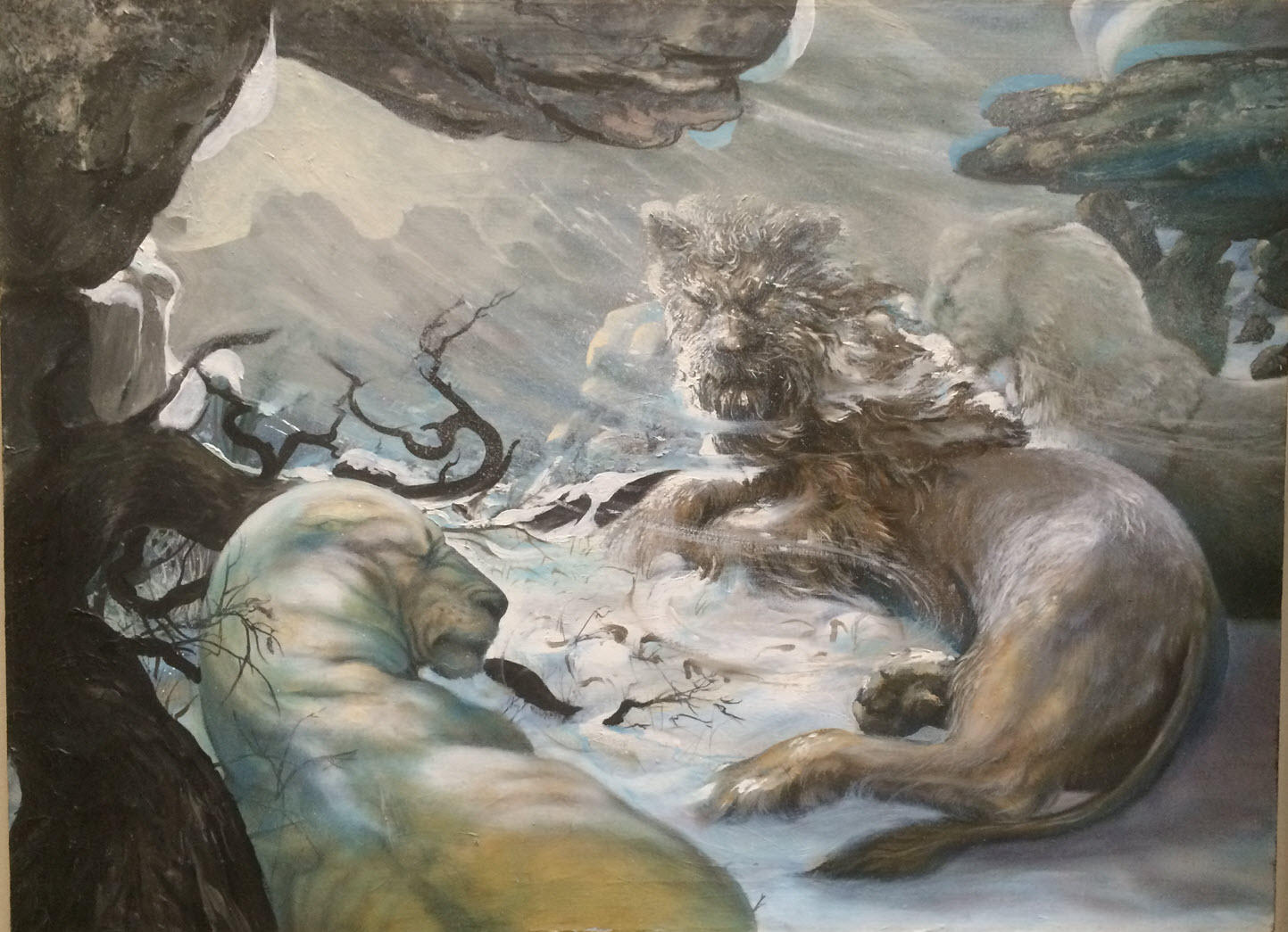 Lions in the snow 
Oil painting
Artist: William Girard
Originally collection of Allen Abramson
Photo courtesy of Ken Weikal, Farmington Hills, MI