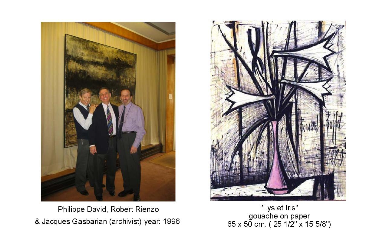 Photo of Philippe David,  Robert Rienzo, and Jacques Gasbararian.  A painting of Lys et Iris