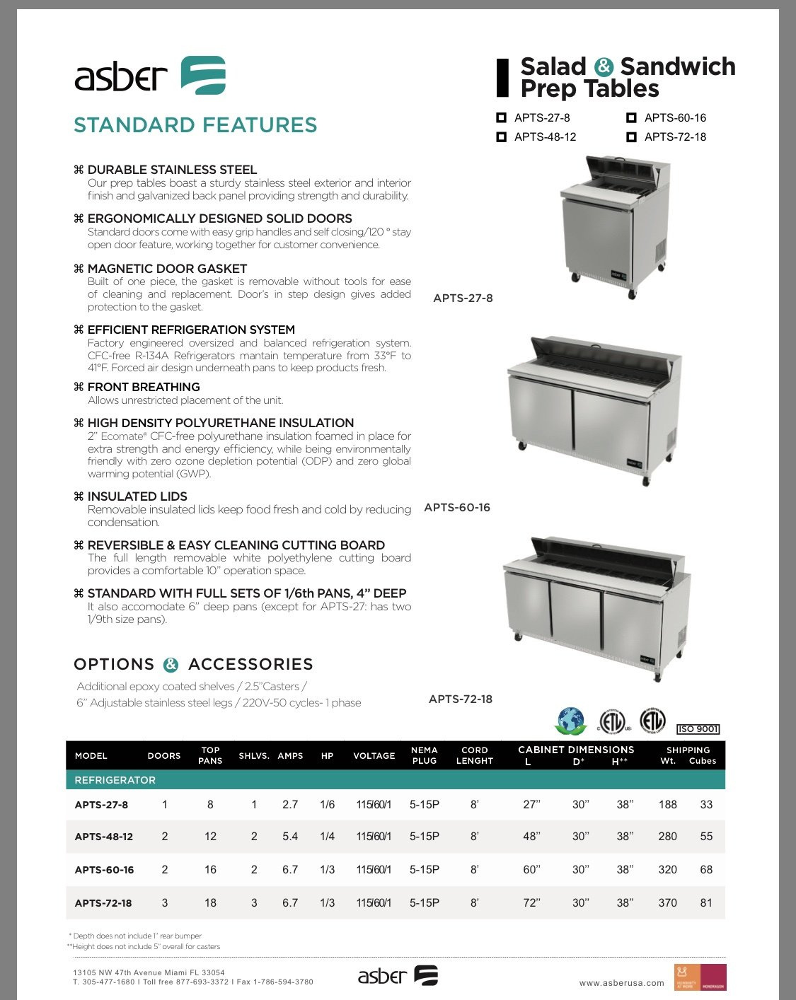 New Asber Sandwich Prep Table
2 years parts and labor 5 years Compressor 
Call for prices