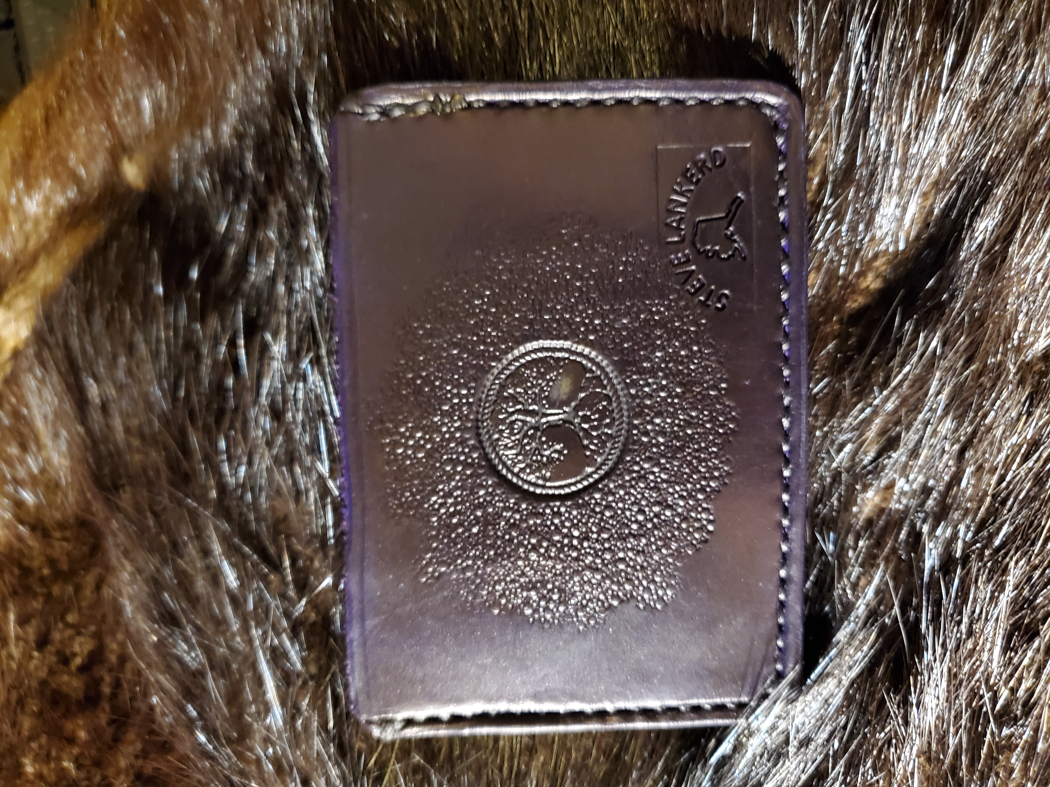 (Back)  3 pocket minimalist wallet, Tree of Life, hand stitched and tooled,  $65.00