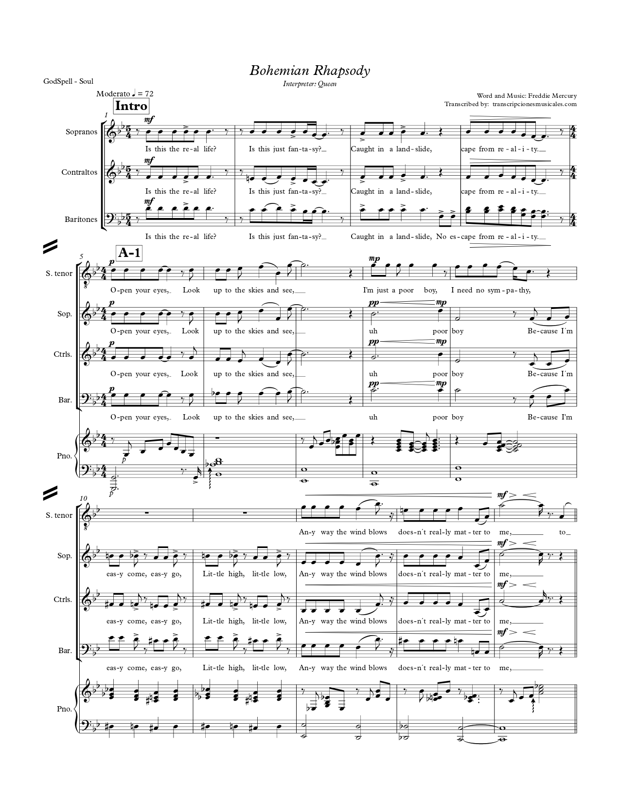 Bohemian Rhapsody - sheet music page 1