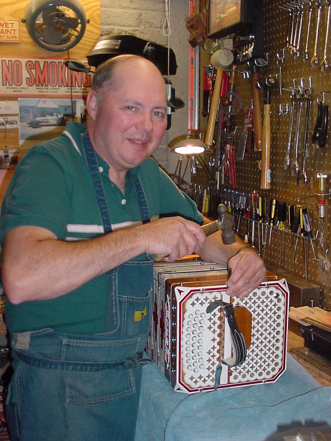 Stamping serial numbers in Rich Kurdziel's concertina