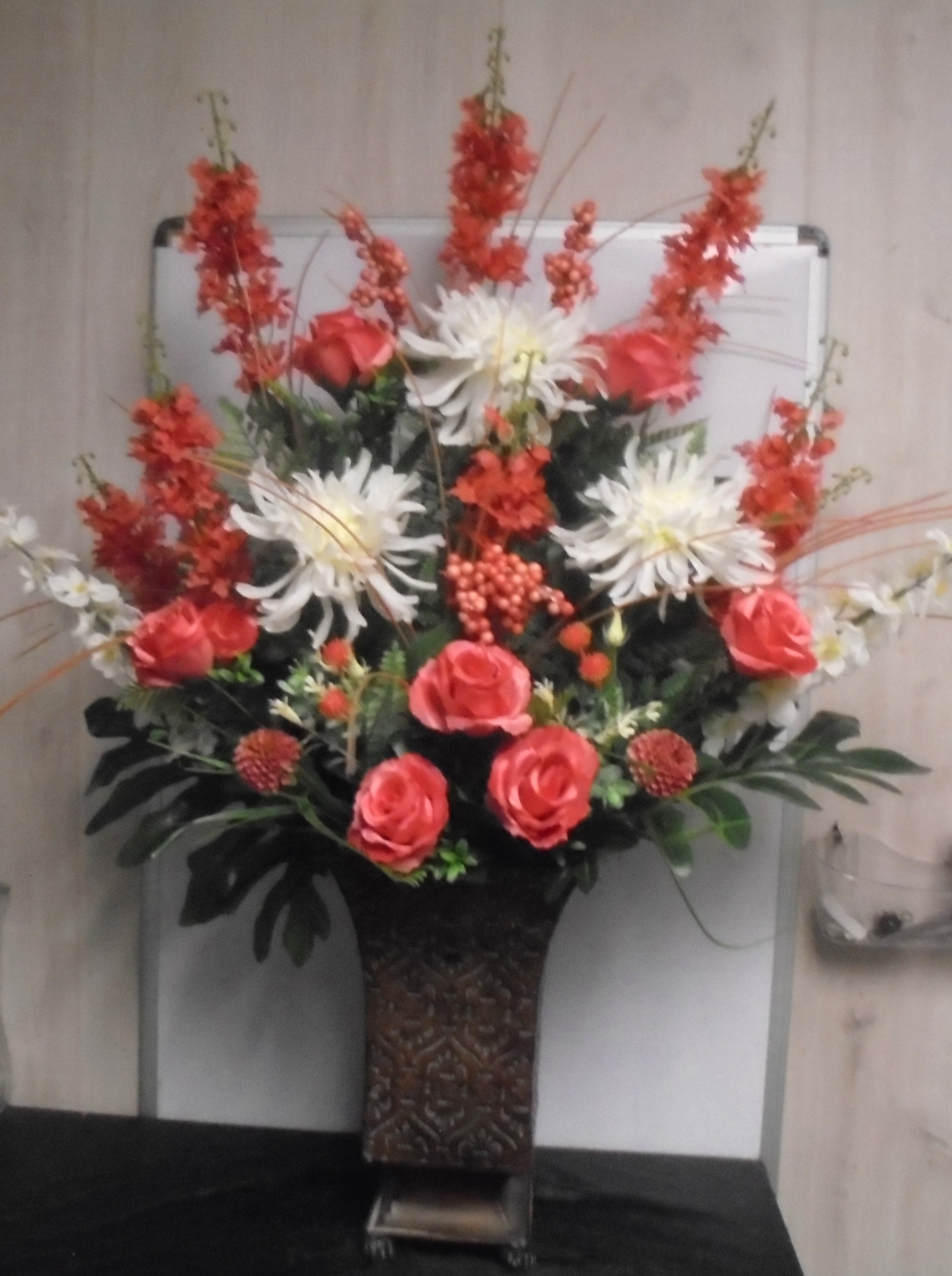 (56A) "Silk" Designer Arrangement
(Coral & Cream)
$150.00