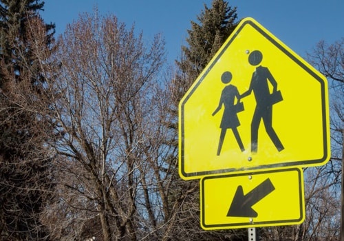 School Crossing Sign in Front of Trees in Colorado