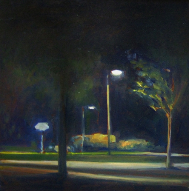 Sturtevant, Rec Center at Night, 8" x 8" Oil