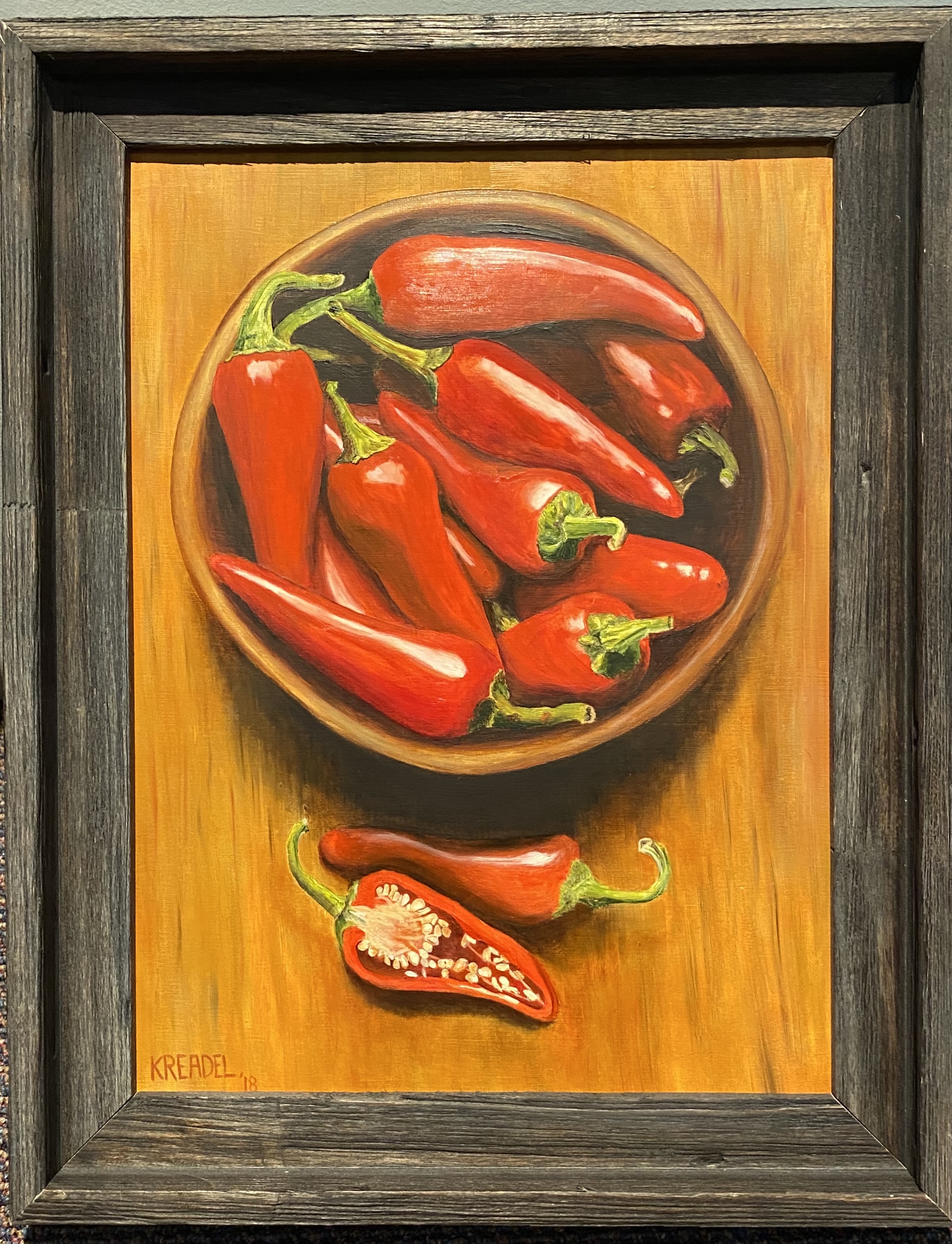 Bowl of Chilies
Oil
12' X 16"
$250.
Out of Gallery but Available

