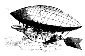 Ink drawing of an antique dirigible airship