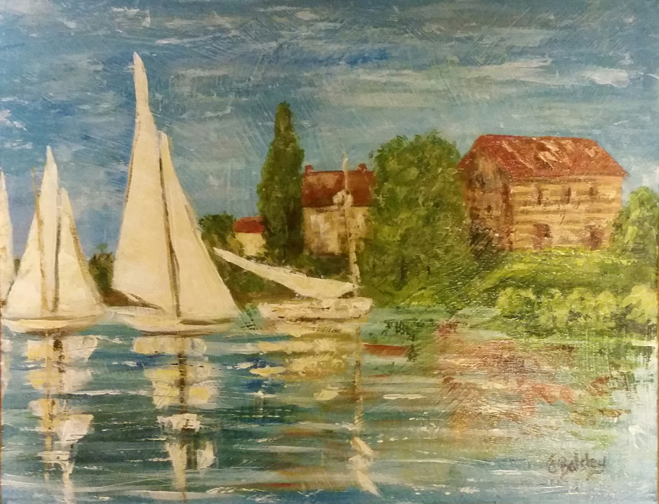 'Monet Sailboats', Acrylic on 11"x14" Canvas Board