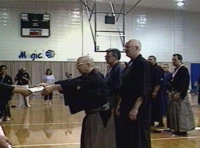 2nd Annual Orlando Taikai 2001.
Kata -- 4th dan and above: 1. Guy Power (receiving certificate), 2. Kim Taylor, 3. Carl McClafferty
(credit: Orlando Dojo).
