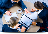 Three buiness workers in meeting||||