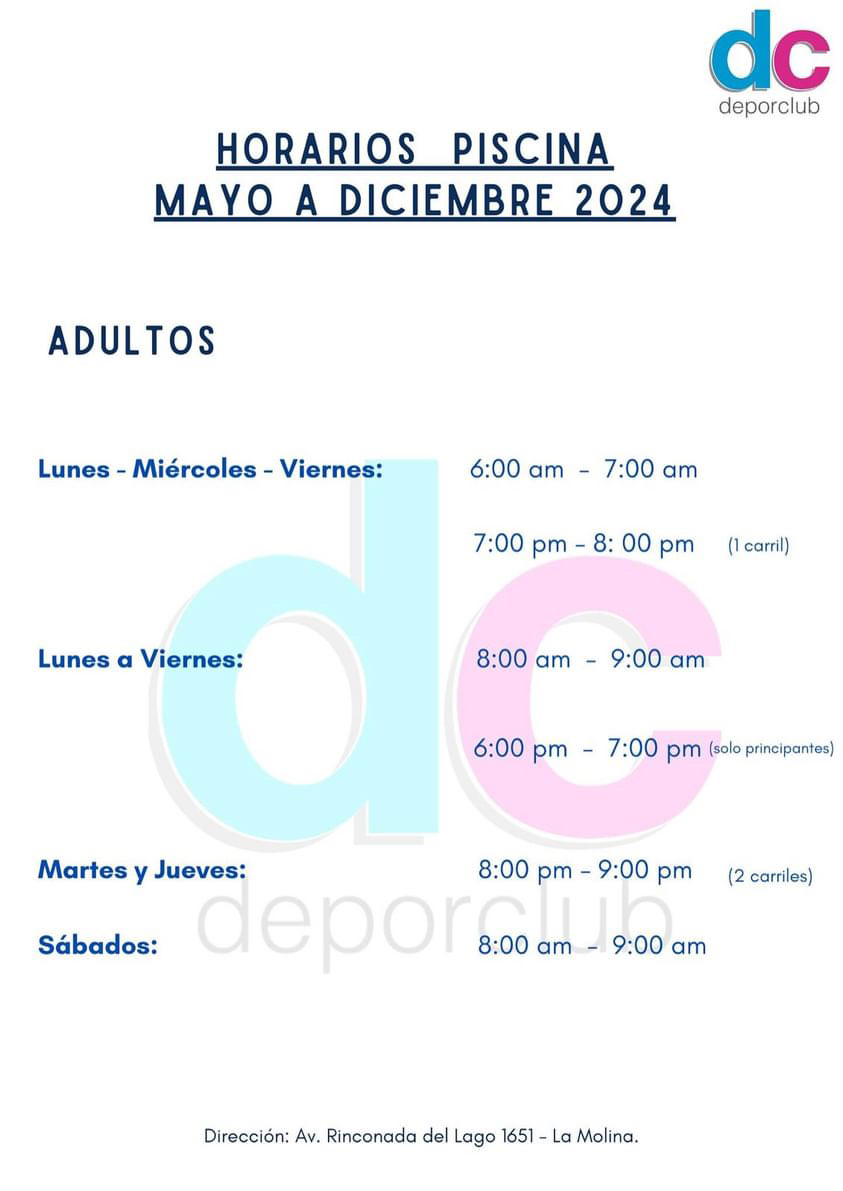 Horario Natación Libre