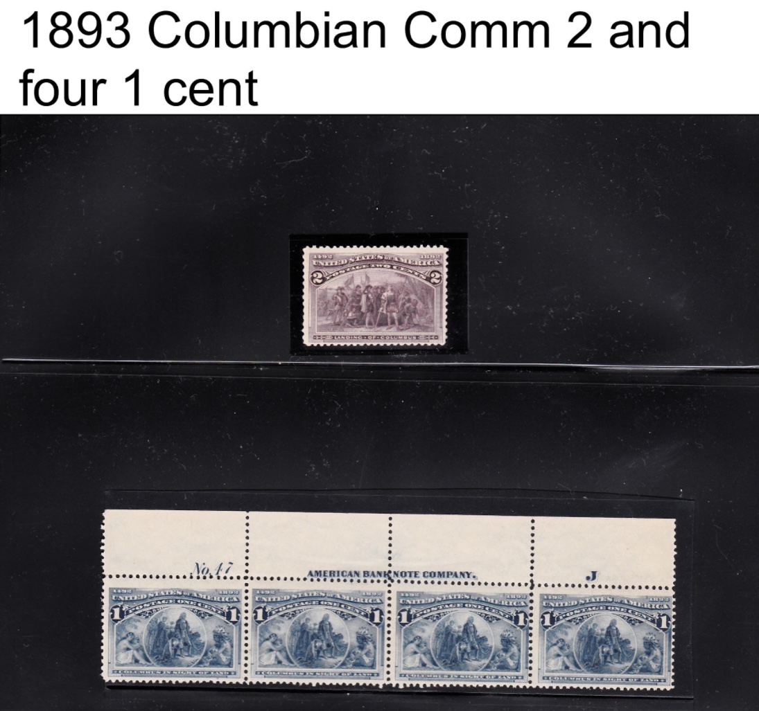 1893 Columbian Comm and Four 1cent attached