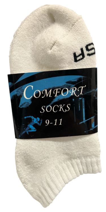 L305 
2PK COMFORT SOCKS LOW CUT WHITE USA  9-11
UPC 812462030842
L405
2PK COMFORT SOCKS LOW CUT WHITE USA 10-13
UPC 812462030491
120 CS PACK