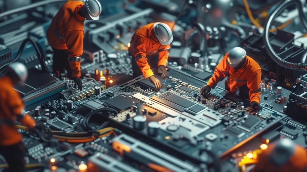 a group of red and yellow roller coasters