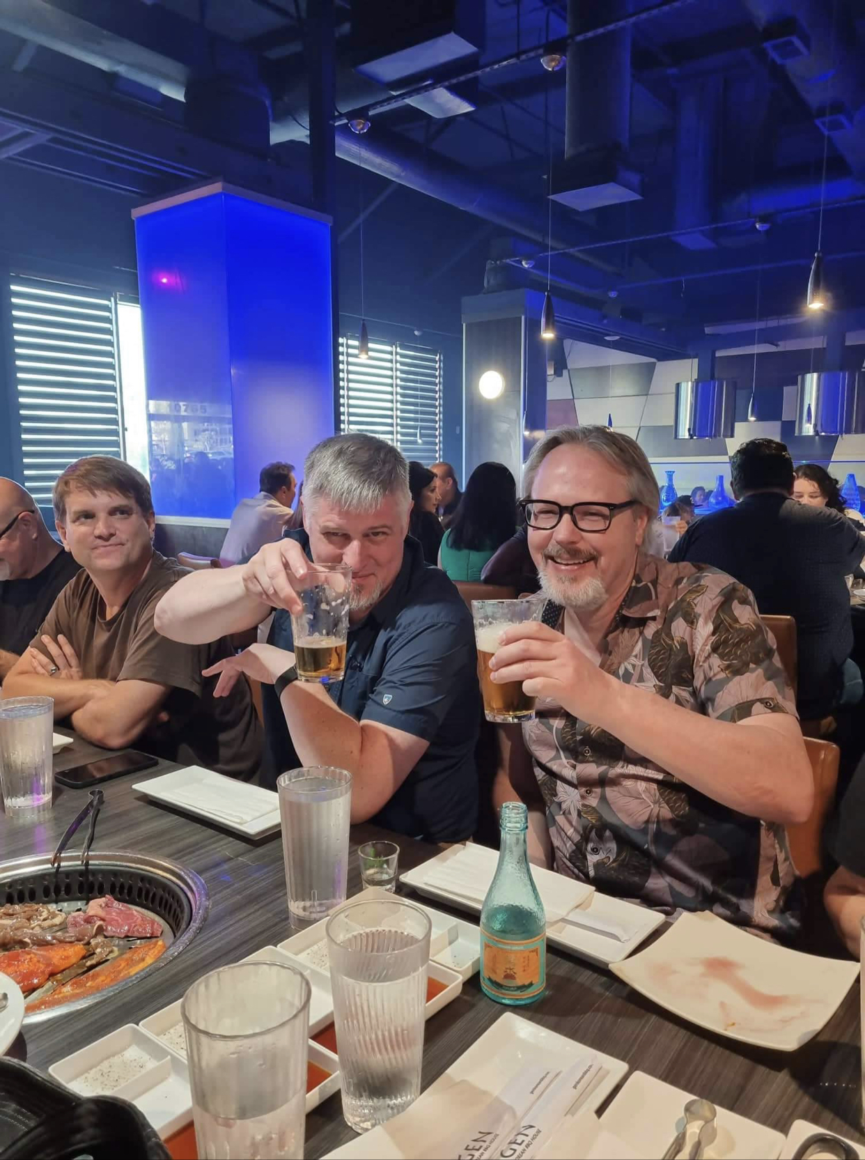 August 2022: Post San Diego taikai festivities - Jason, Kurt and John enjoying the evening.
