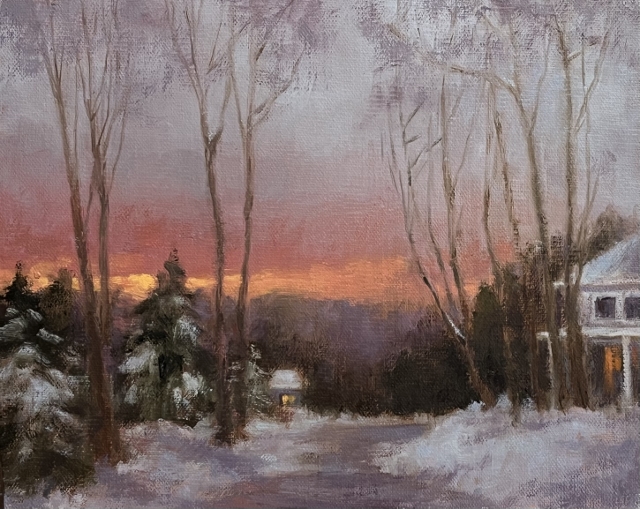 Schwartz, January Sunset, 8" x 10" Oil